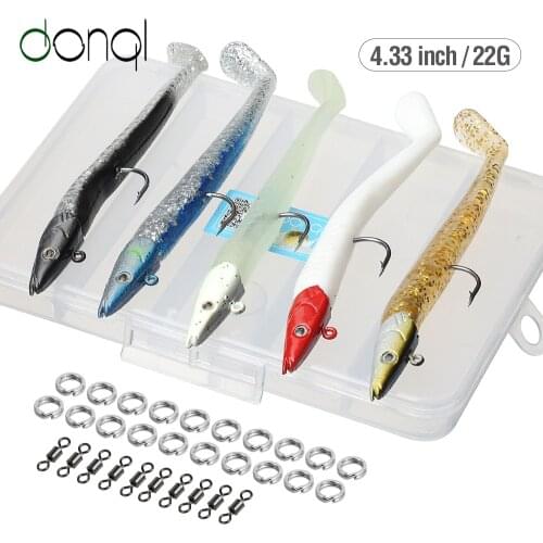 DONQL 5pcs/ Set Soft Fishing Lure Jig Head Silicone Baits 22g 110mm Jigging Lure Sinking Lead Head Easy Shiner Fishing Bait