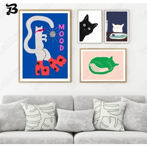Funny Animal Black Cat Poster and Print Modernabstract Canvas Painting Wall Pictures Home Colorful Decoration for Living Room