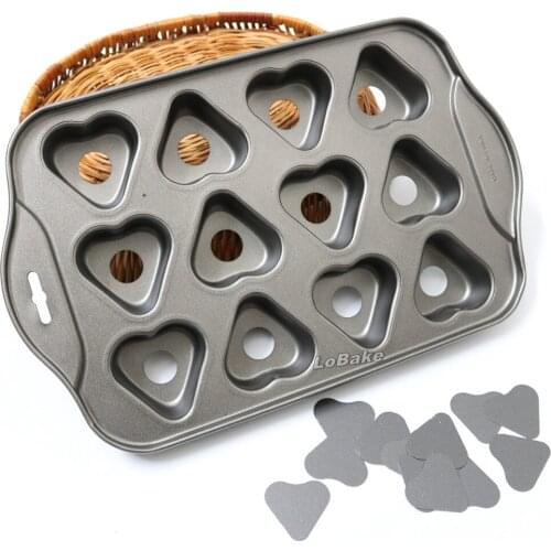 New 12 cavities 33*20.5*3.5cm heart shape non-stick carbon steel cheesecake mold candy bread tart bakeware muffin cupcake mould