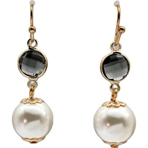 New Popular bridal Pendants Earrings Fashion Electroplating 14K Gold Crystal Gemstone Pearl with Lace Metal Edging Earrings