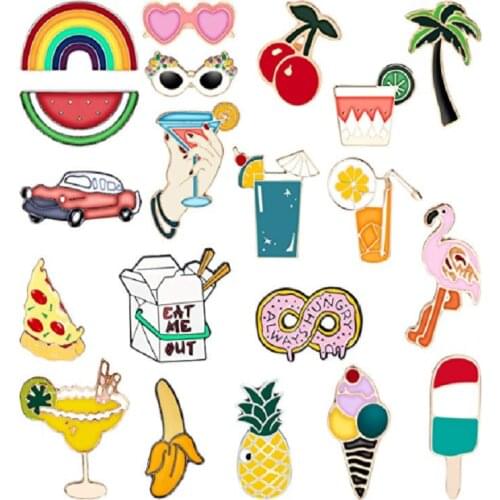 Food Fruit Animal Collection Enamel Pins Beach Holiday Brooch Jwewlry Denim Clothes Bags Gift for Friends Children