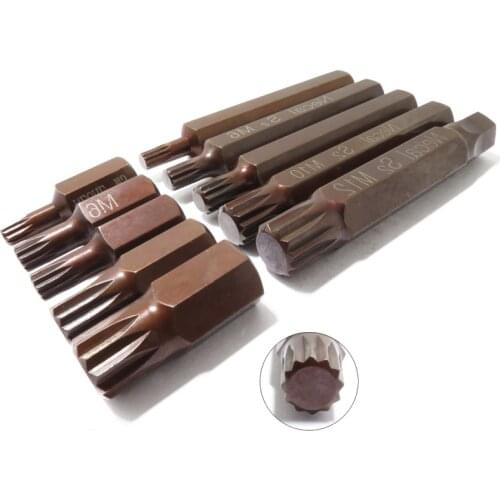 5pcs 10*30/75mm 12 Tooth Screwdriver Bits M5-M12 Plum Blossom Head Bit S2 Stell Electric Screwdriver Head Power Driver Tools