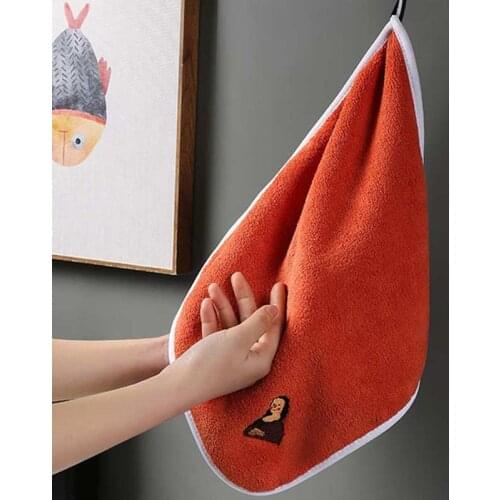 30x30cm Coral Fleece Hand Towel Square Shape Hanging Absorbent Towel For Kitchen Bathroom Orange Home Supplies