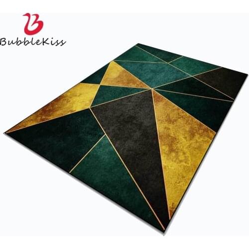 Bubble Kiss Nordic Style Dark Green Geometric Pattern Carpet Home Living Room Decor Customized Mats Crystal Velvet Soft Area Rug