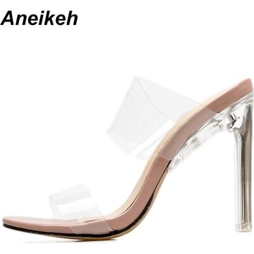 Aneikeh Woman Transparent Sandals High Heels Shoes Peep toe Pumps Fashion PVC Slides ladies flip flops Slip on zapatos mujer