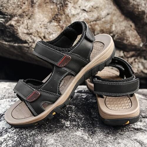 Men Walking Beach Shoes Genuine Leather Fashion Outdoor Non-slip Summer Breathable Comfortable Casual Hiking Sandals