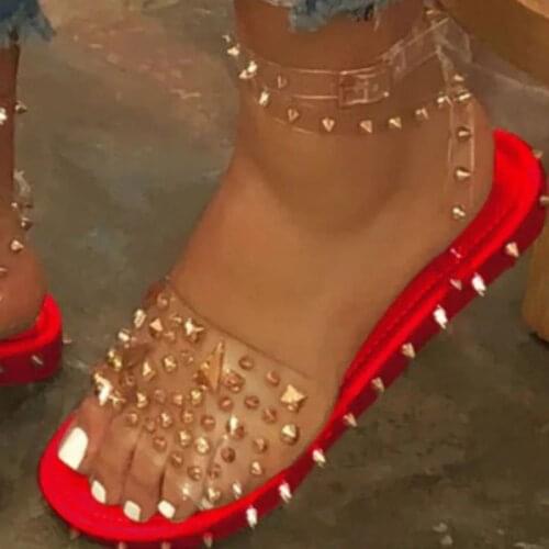 Summer Sandals Woman Buckle Strap Transparent PVC Rivet Female Shoes Womens Sandalias Plus Size 35-43 Fashion Sandalias Mujer