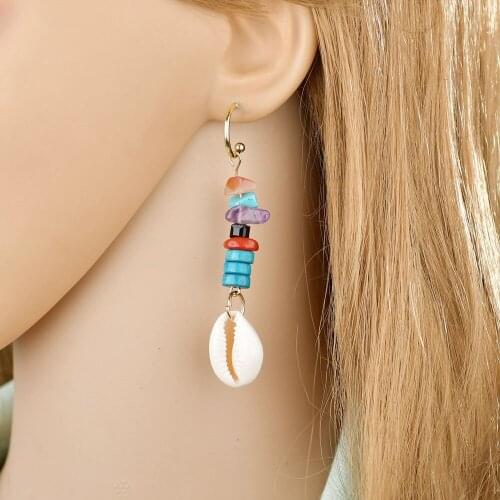 Cowrie Shell Earrings Bohemian Natural Stone Sea Shell Earrings Summer Beach Jewelry