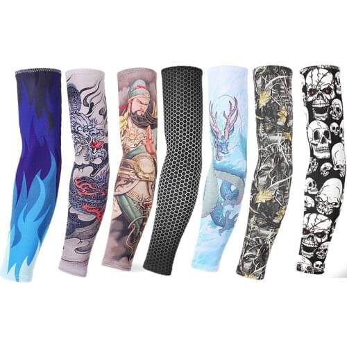 2 Pieces Silk Cycling Arm Warmers Men Tattoo Sleeve Women Sun Protection Quick Cool Arms Sleeves Basketball Football Arm Cover