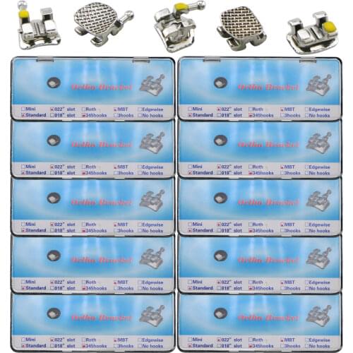 Dental Orthodontic Metal Bracket Standard MBT 022 Slot 345 Hooks 10 Set 200Pcs