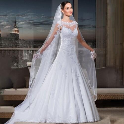 A-line Dropped Waistline with Lace Applique Ruched Waistband Bridal Gown vestidos de noiva princesa White Wedding Dress