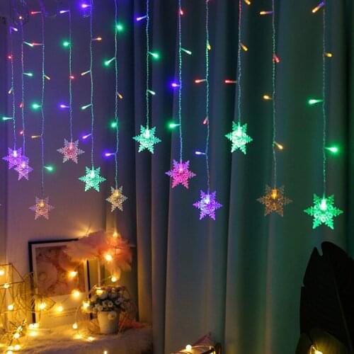 LED Christmas Snowflake String light Flashing Lights Curtain Light Garland Waterproof Holiday Party Connectable Wave Fairy Light