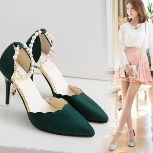 Women Pumps New Arrival Super Women Shoes High Heel Pointed Hollow Shallow Mouth Wedding Woman Lace Beaded