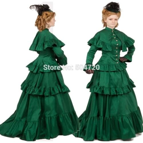 Tailored!Vintage costumes Green Victorian dresses Eras Regency Gothic Civil War Revolutionary Vintage Halloween Dress HL-109