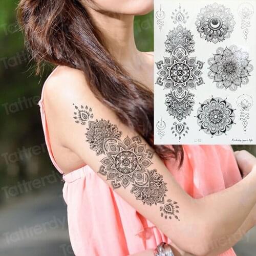 Tattoo temporary arm mandala tattoo henna lace lotus flower butterfly feather tattoo pattern black sketches tattoo designs girls