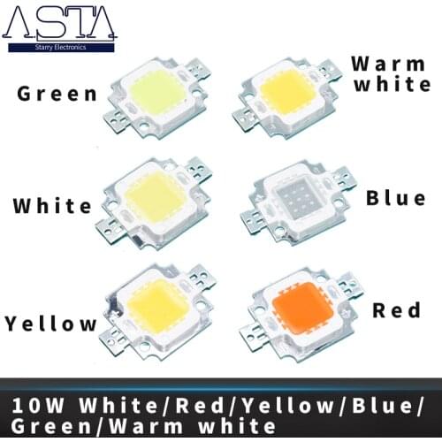 1pcs 10W LED Integrated High power LED Beads 10W White/Blue/Red/Green/Yellow/Warm white/ 600mA 12.0V 800-1000LM 24*40mil