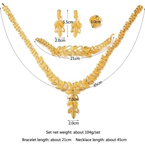 WANGAIYAO Wedding Jewelry Womens Gold-plated Olive Leaf Necklace Earrings Ring Bracelet Four-Piece Set