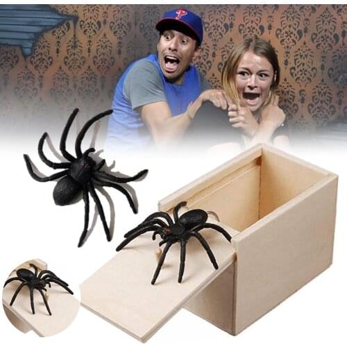 Funny Scare Box Wooden Prank Trick Practical Joke Home Office Scare Toy Gag Spider Scarebox Trick Joke April Fools Day Gift