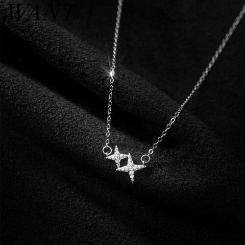 WANTME 925 Sterling Silver Shiny Light Star Chain Pendant Clavicle Necklace for Women Simple Fashion Wedding Party Jewelry Gift