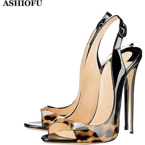 ASHIOFU Wholesale Handmade Ladies Stiletto High Heel Sandals Party Prom Summer Shoes Slingback Peep-toe Evening Fashion Sandals