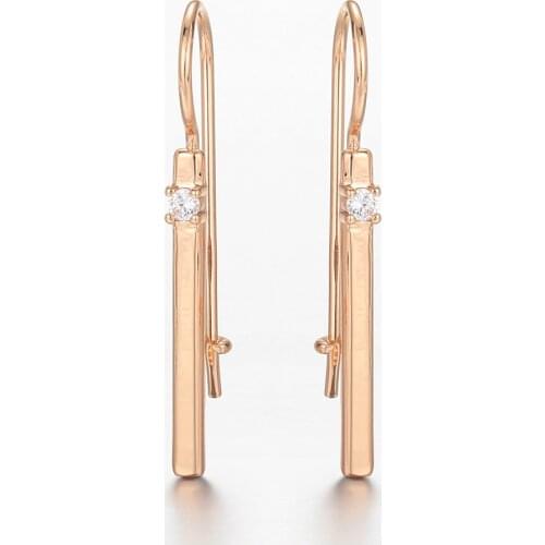 585 Rose Gold Clear Cubic Zircon Long Stick Drop Earrings for Women Girls Fashion Party Jewelry Christmas Gift DGE318