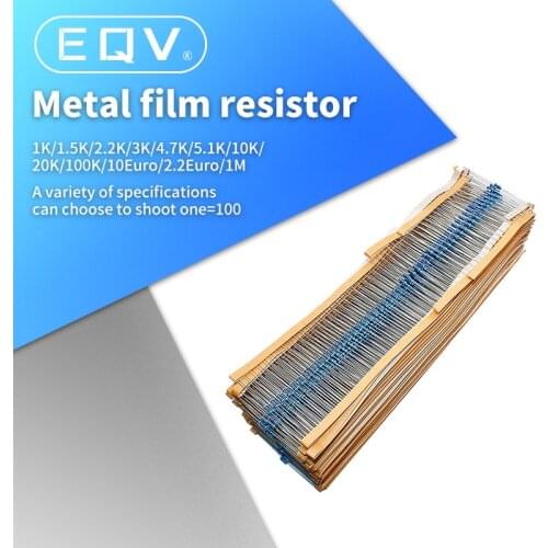 100PCS DIY Metal film resistor 1/4W series 1R~2.2M 1% resistance 10K 22K 47K 100K 10 220 1K5 100R 220R 1K 1.5K 2.2K 4.7K 4K7 ohm