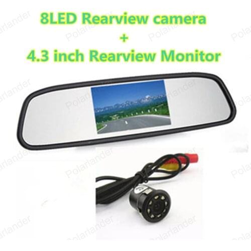 8 LED reverse parking camera ir night vision+ 4.3 inch tft lcd Rearview Mirror Monitor kit for Car Rear reversing backup