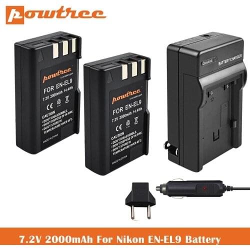7.2V 2000mAh EN-EL9 Battery+DC15 Car Charger for Nikon D40 D40X D60 D3000 D5000 Digital Camera as EN-EL9A Batteries Replacement