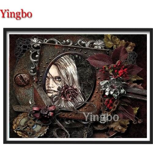 5d Diy Diamond Mosaic Embroidery Retro mirror beauty flower Diamond Painting Full Round Drill Rhinestones Home Decoration