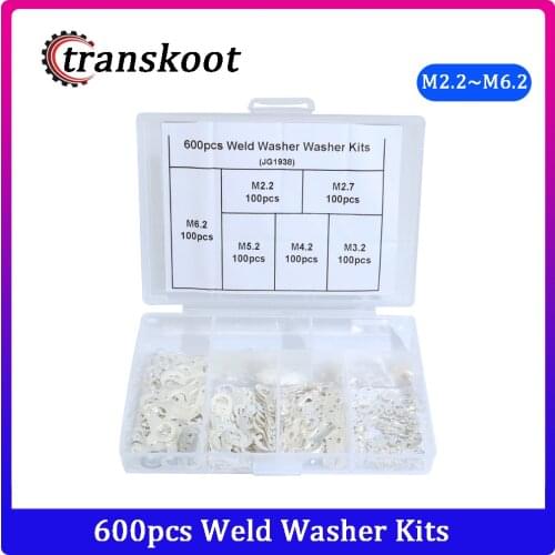 Boerray 600pcs Soldering Terminal Single Head Circular Weld Washer M2.2-M6.2 Silver-plated Copper Welding Washers Kit