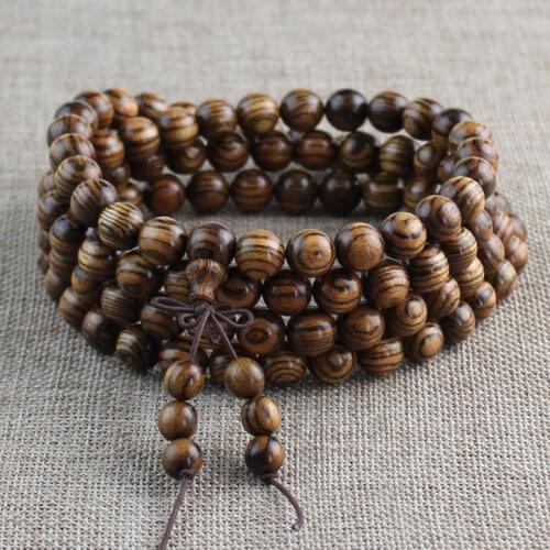 Tiger Leather Sandalwood 108 Wooden Rosary Bracelets 10mm Wenwan Prayer Beads Men and Women Necklace