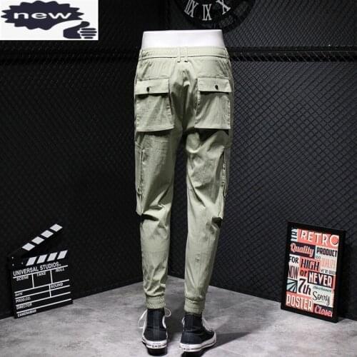 Summer Mens Long Casual Elastic Waist Pocket Cargo Fitness Sweatpants Male Breathable Slim Fit Stretch Joggers Pants