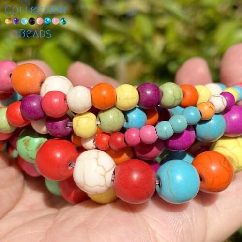 4 6 8 10mm Natural Stone Beads Colorful Turquoises Round Loose Spacer Beads For Jewelry Making DIY Bracelet Accessories 15