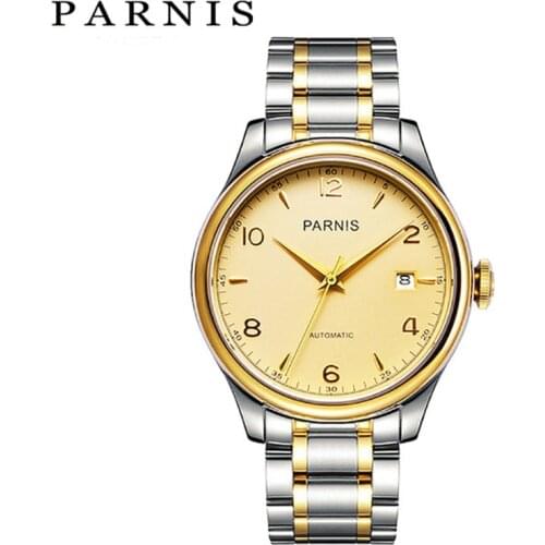 38mm Parnis Watches Gold Steel Strap Mechanical Wrist Watch montre homme Japan Miyatota Sapphire Crystal Clock