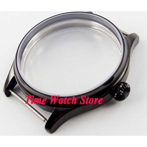 44mm PVD coated 316L stainless steel watch case fit ETA 6497 6498 movement see through back case pumpkin crown C79