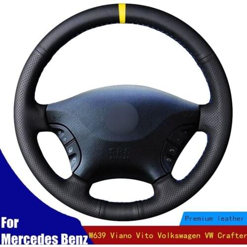 DIY Car Steering Wheel Cover Yellow Marker Black PU Faux Leather For Mercedes Benz W639 Viano Vito Volkswagen VW Crafter