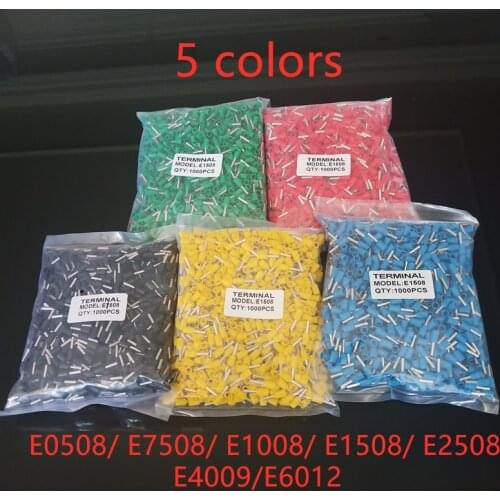 E0508 E7508 E1008 E1508 E2508 E4009 E6012 1000pcs/PACK electrical Terminal Wire ferrules Copper Crimp Connector 5 colors