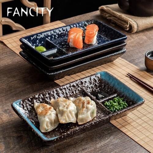 FANCITY Divider plates, ceramic sushi plates, dumpling plates, split plates, with seasoning plates, dish plates