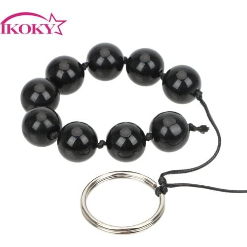 IKOKY Nine Anal Balls Glass Anal Bead Butt Vaginal Plug Ring Handheld Sex Toys for Woman Erotic Adult Products Prostate Massage