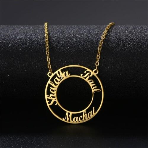 Stainless Steel Customized Personalized Custom Round Necklaces Multiple Name Nameplate Pendant Necklace Family Jewelry