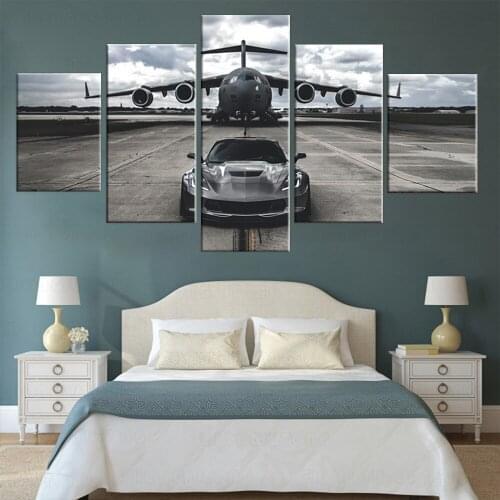 HD Printed The Plane Sports Car Painting on Canvas Room Decoration Print Poster Picture Canvas Wall Art Painting
