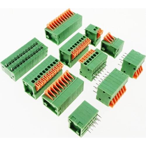 50 pcs 2.54mm Pitch Spring Terminal Blocks Connector 2 Pin 3 4 5 6 7 8 10 11 12 Pin Right Angle Through Hole PCB Solder 0.100