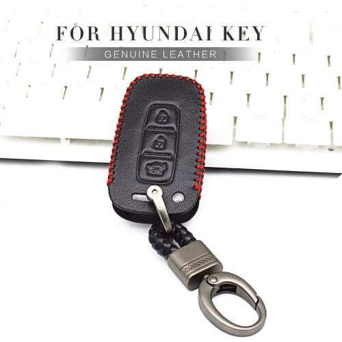 Leather Car Remote Key Case Cover For Hyundai Santa Fe Elantra Solaris I20 I10 I40 IX35 Creta Tucson Getz 2017 2018 Keyring Case