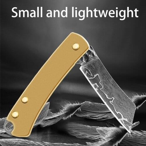 Brass Damascus Steel Fold Knife CS Go Portable Pocket Mini Folding Knifves Outdoor EDC Tool Camping Hunting Knife Slicing Fruit