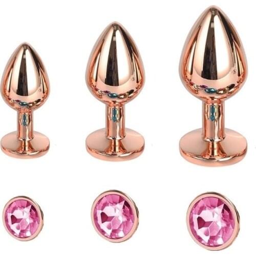 Small Medium large set Crystal Heart round rose gold rainbow Metal anal beads butt plug Jewelry insert sex toy for female male