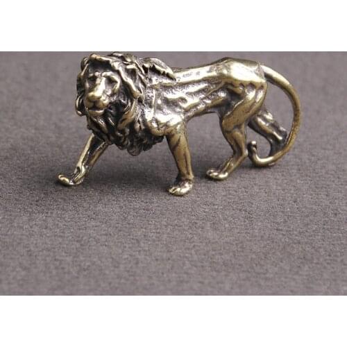 Copper Lion King Figurines Desktop Ornaments Pure Brass Vintage Statue Bronze Crafts Home Decorations Animal Miniatures Pendants