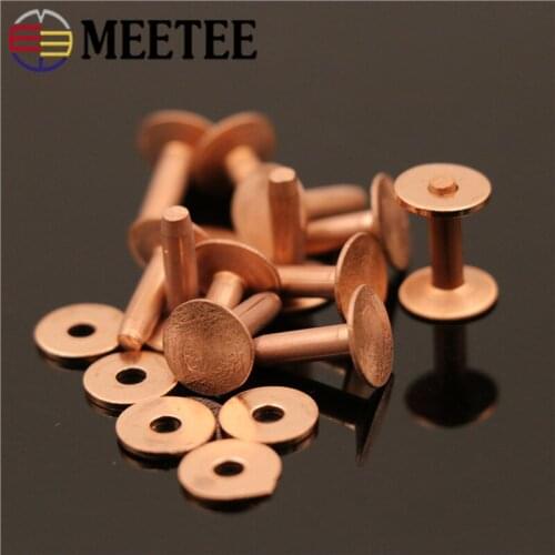 Meetee 10/30pcs Pure Brass Rivet Buckles with Rivet Installation Tool DIY Manual Luggage Bags Belt Leather Nails Accessories