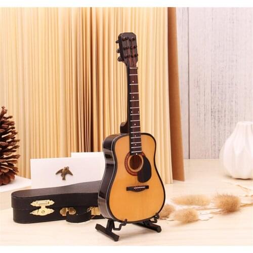 Mini Full Angle Folk Guitar Miniature Model Wooden Mini Musical Instrument Model Collection Desk Decoration Ornaments w/ Bracket