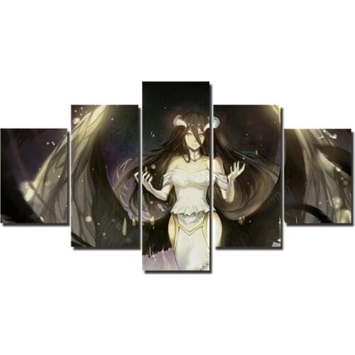 Overlord Demon Woman Albedo 5 Panel Wall Canvas Painting Wall Decorations Living Room A0003