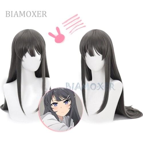 Sakurajima Mai Cosplay Wigs Headwear Rascal Does Not Dream Of Bunny Girl Senpai Synthetic Hair Long Straight Gray Hair Wig